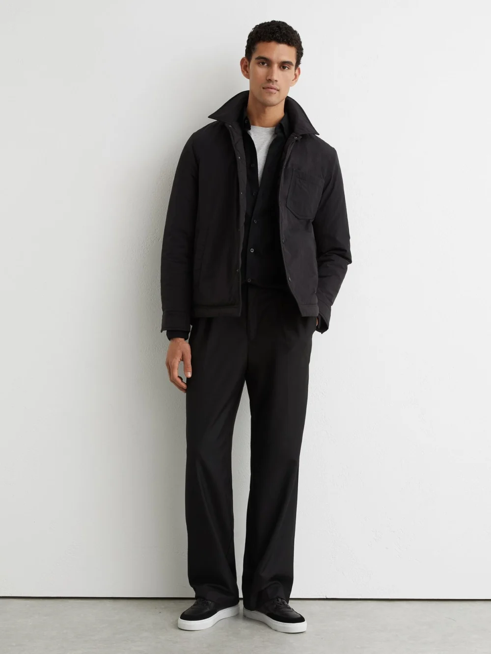 Reiss Black Quilted Press-stud Overshirt, view 3