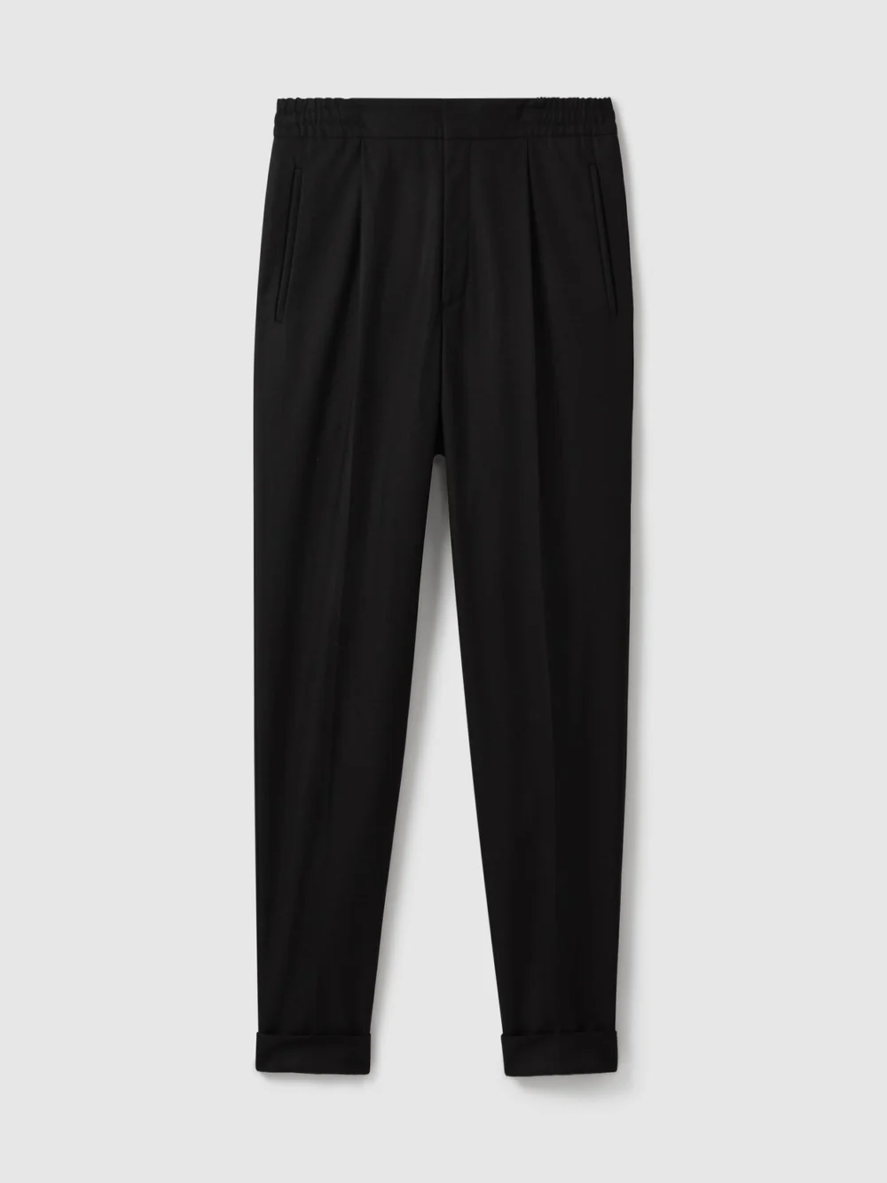 Reiss Black Relaxed Drawstring Trousers with Turn-ups, view 2
