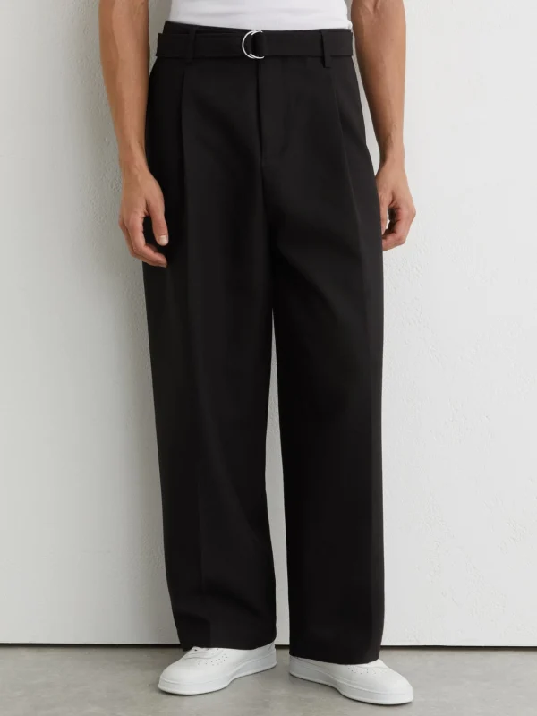 Reiss Black Relaxed-fit Belted Trousers