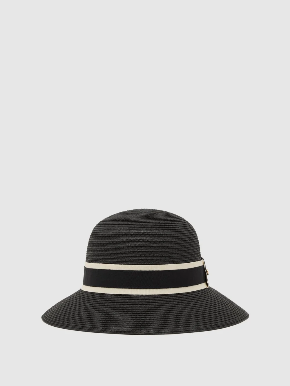 Reiss Black Ribbon-trim Straw-effect Hat, view 3