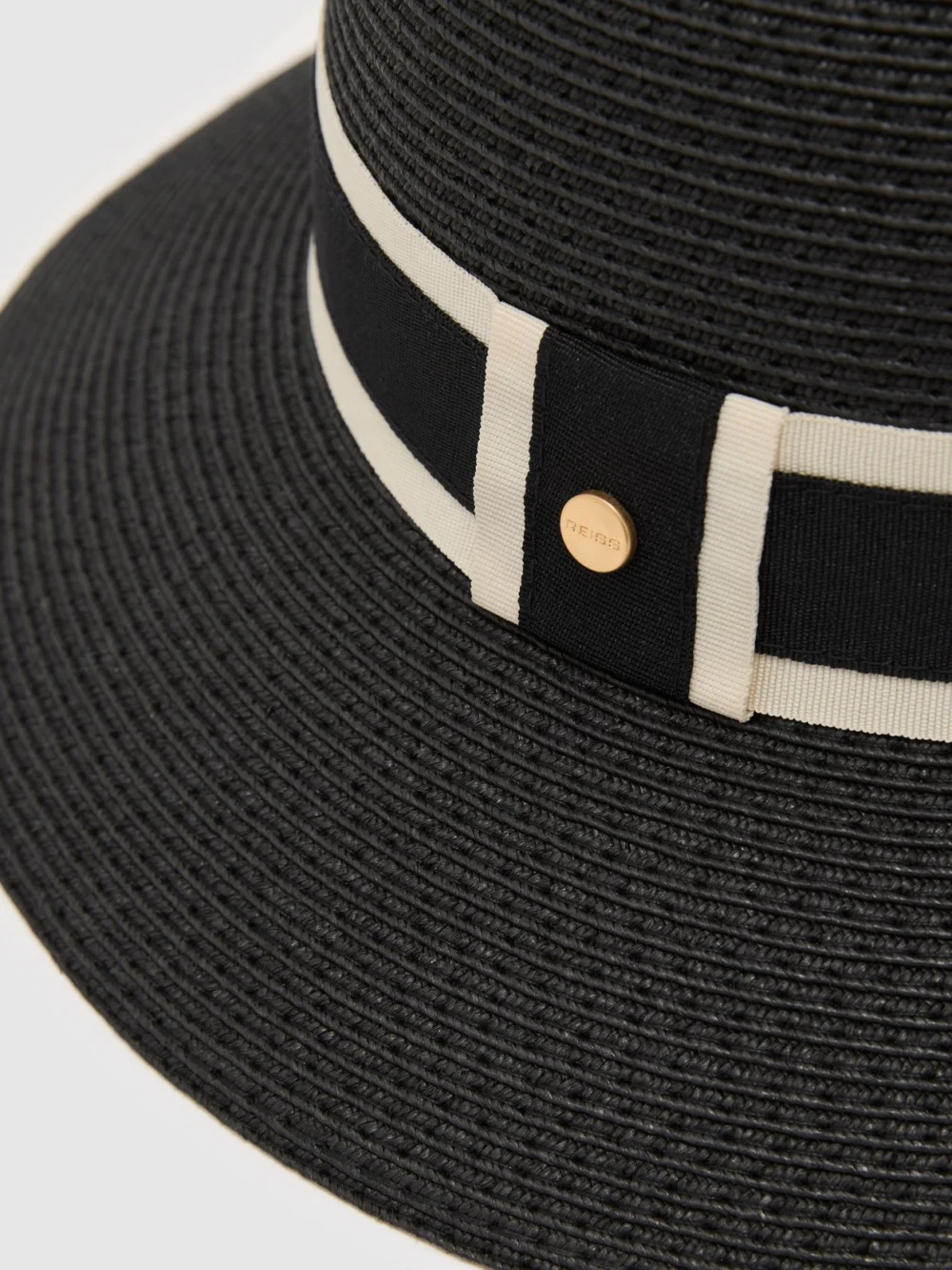 Reiss Black Ribbon-trim Straw-effect Hat, view 4