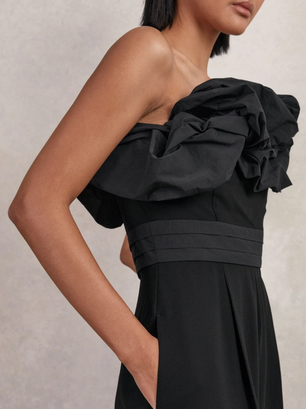Reiss Black Sculptural Strapless Wide-leg Jumpsuit, view 3