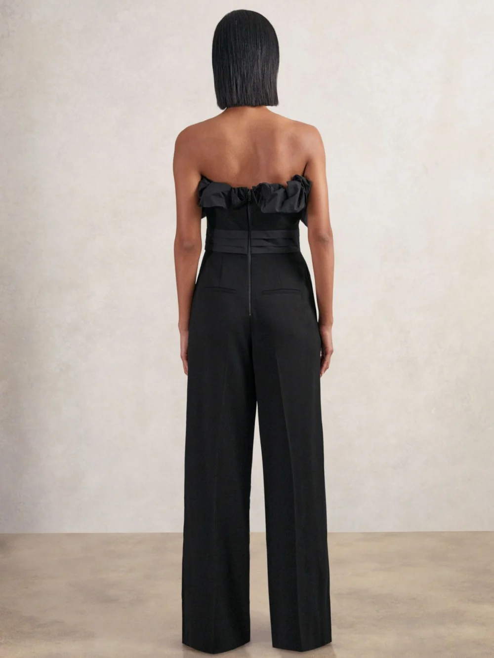 Reiss Black Sculptural Strapless Wide-leg Jumpsuit, view 4