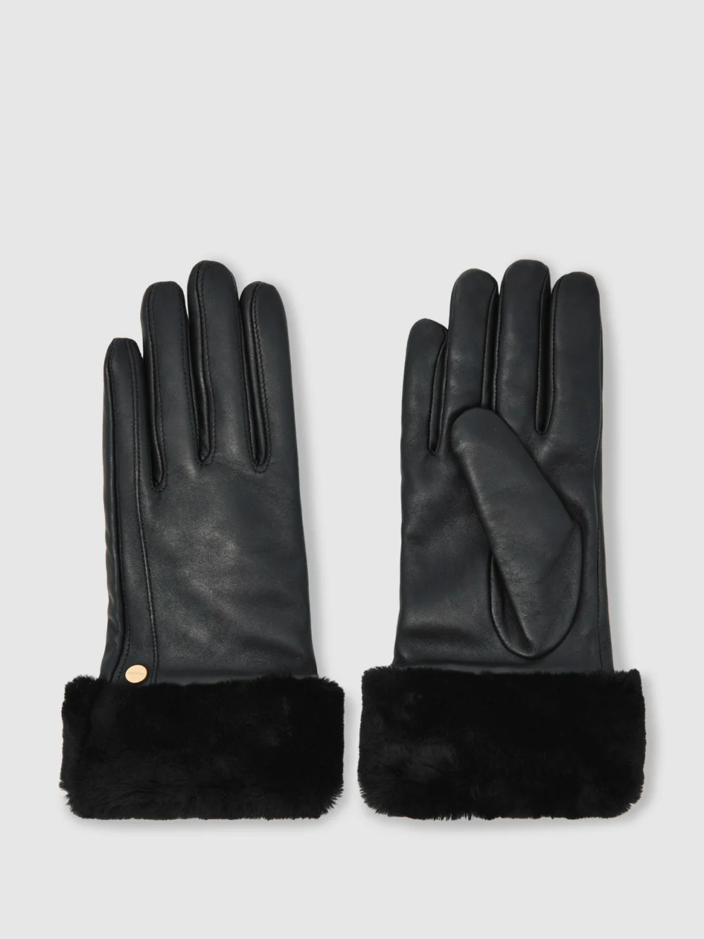 Reiss Black Shearling Cuff Leather Gloves, view 2