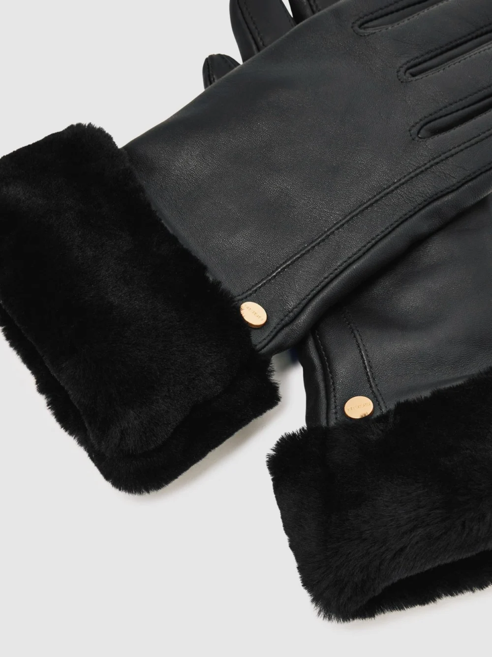 Reiss Black Shearling Cuff Leather Gloves, view 4