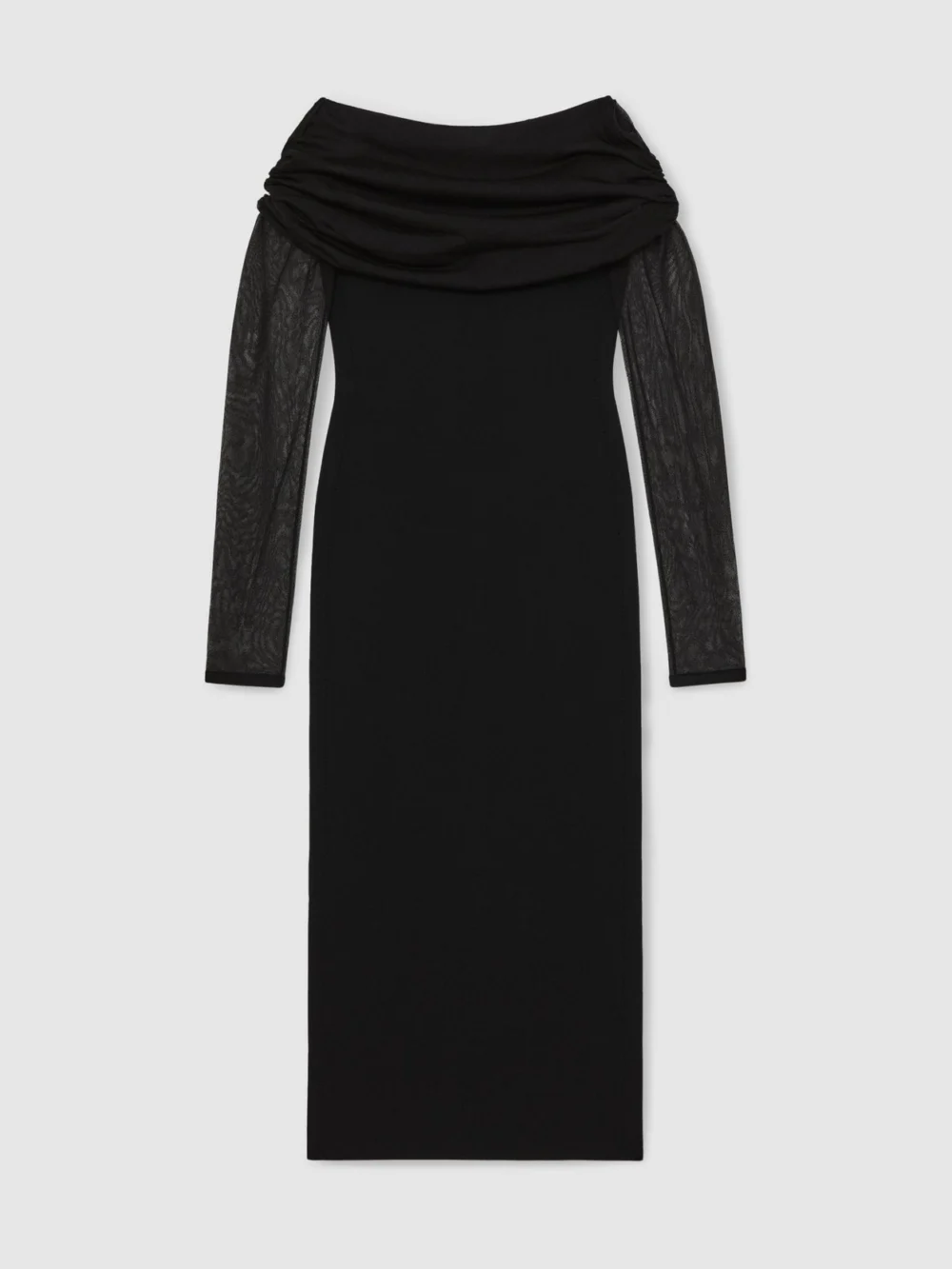 Reiss Black Sheer-sleeve Knit Midi Dress, view 2