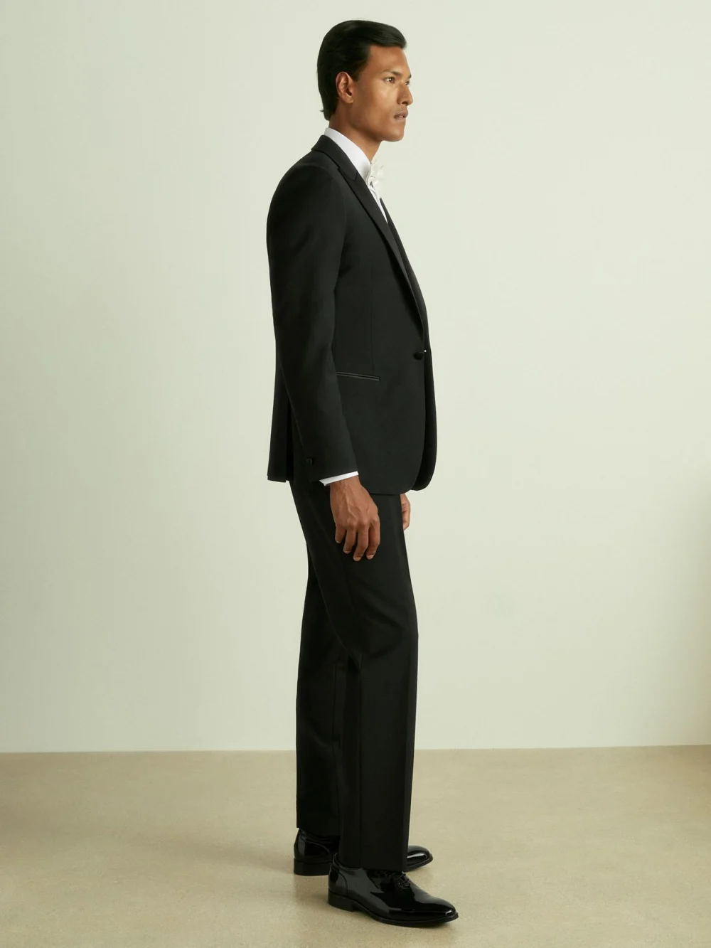 Reiss Black Side Stripe Classic Fit Wool-blend Tuxedo Trousers
