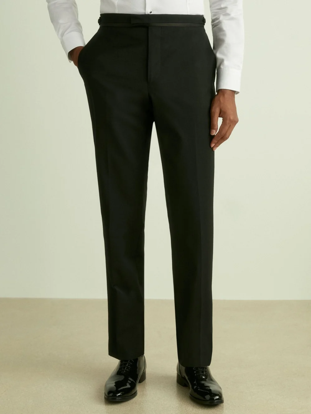 Reiss Black Side Stripe Classic Fit Wool-blend Tuxedo Trousers, view 3