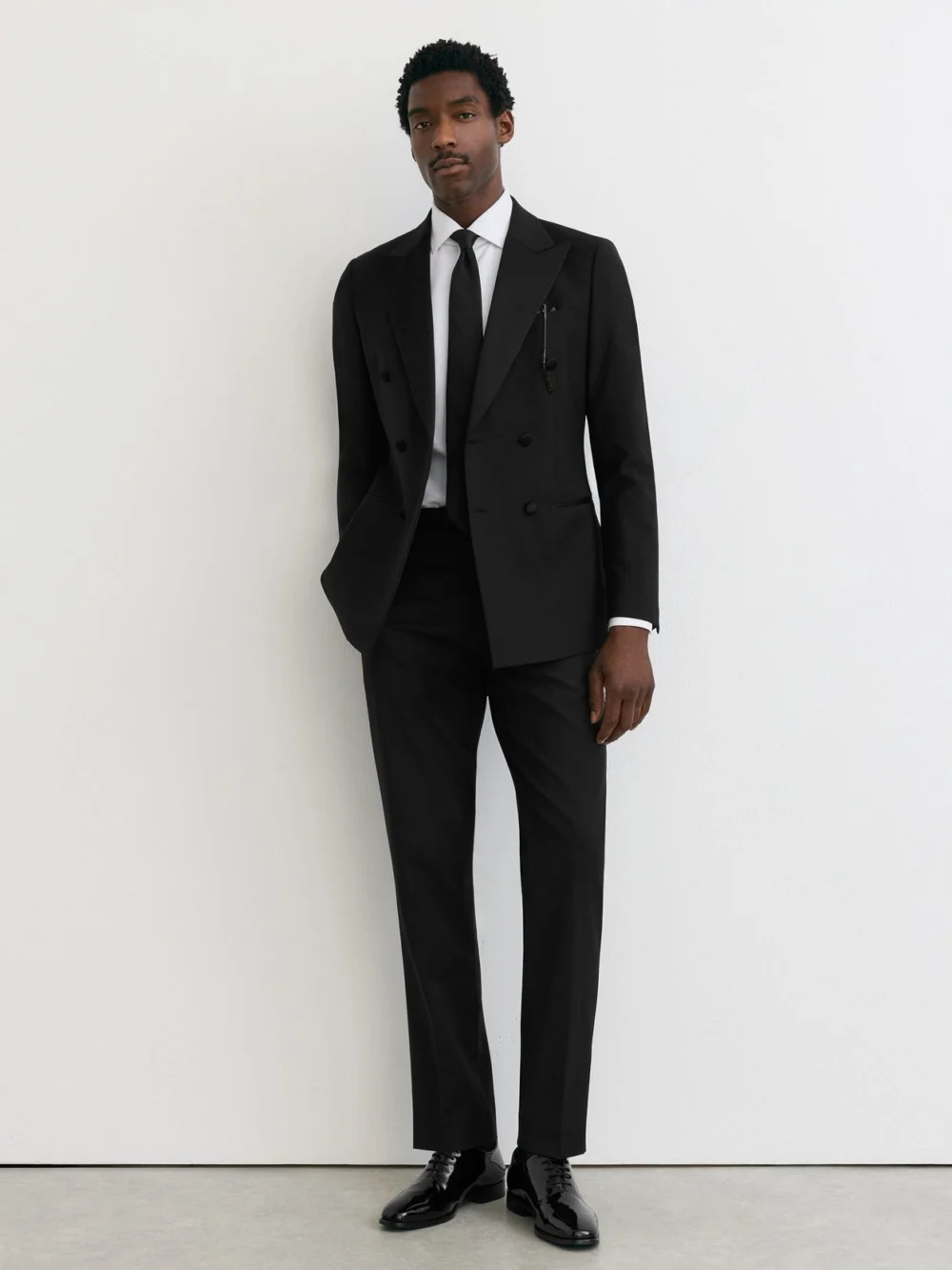 Reiss Black Side Stripe Classic Fit Wool-blend Tuxedo Trousers, view 5