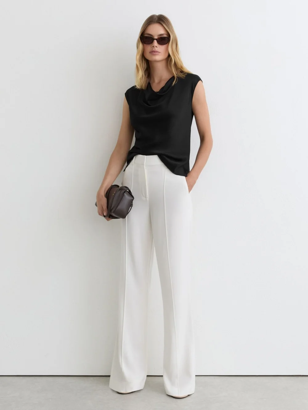 Reiss Black Silk Cowl-neck Sleeveless Top