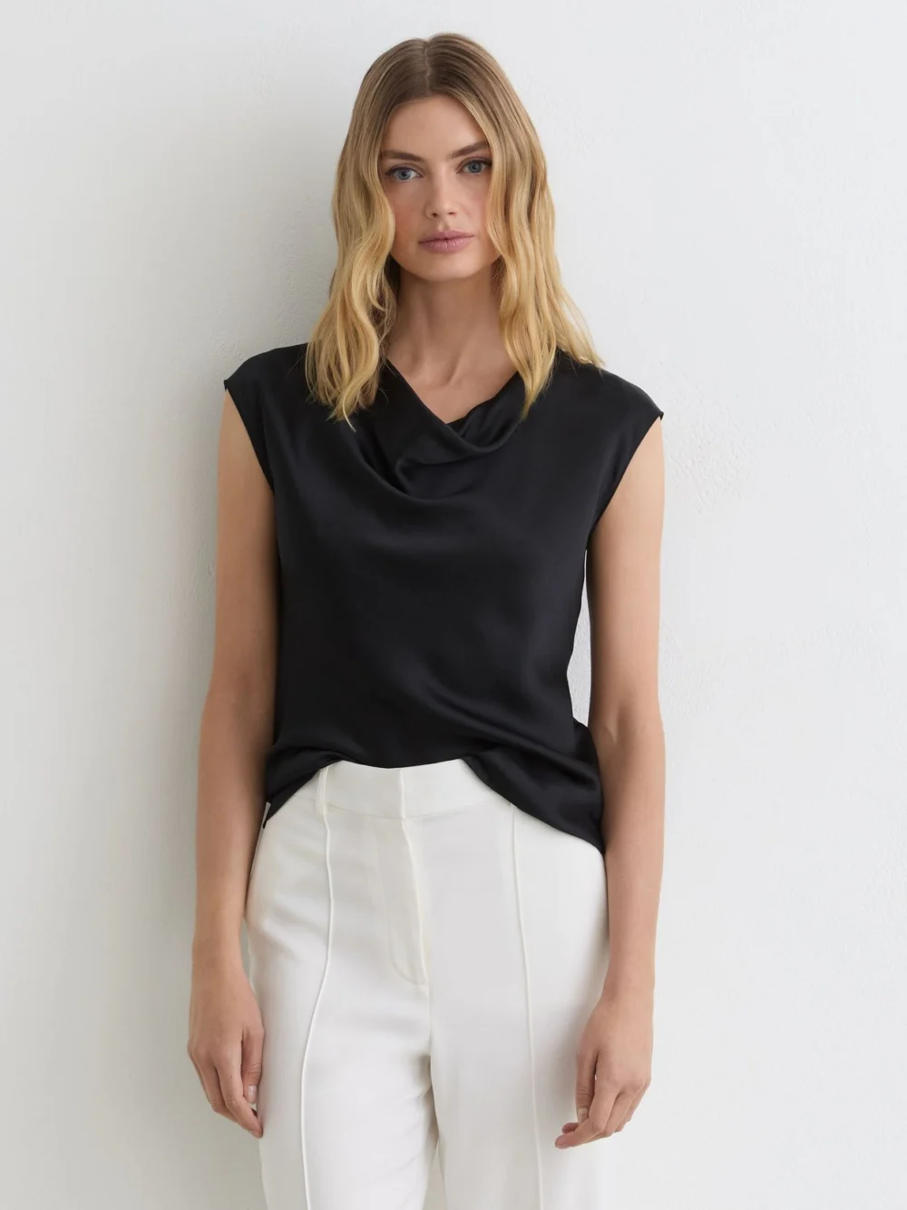 Reiss Black Silk Cowl-neck Sleeveless Top, view 3