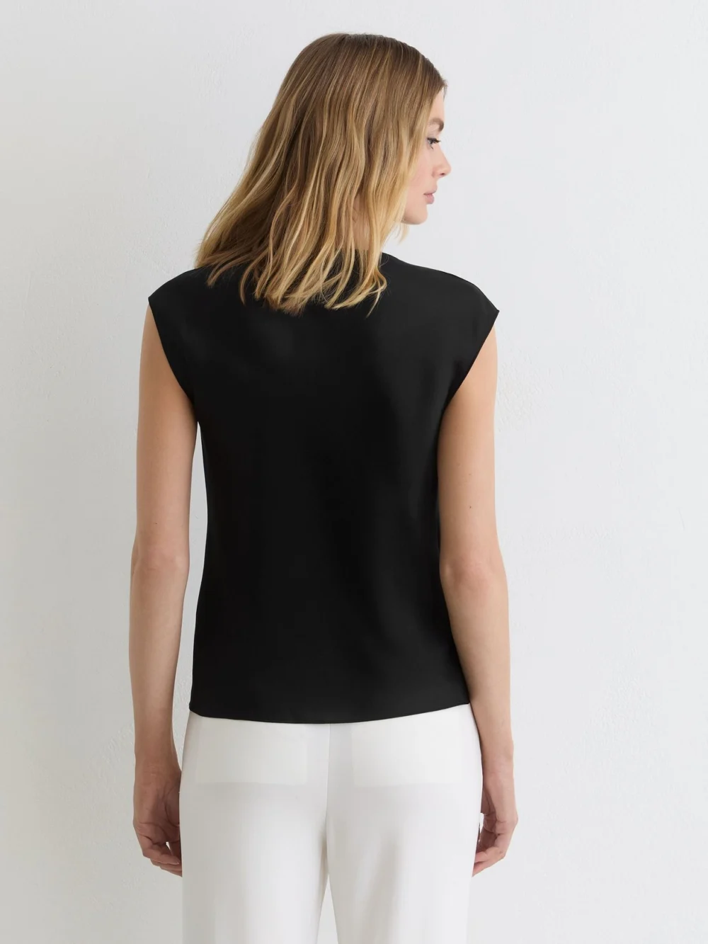 Reiss Black Silk Cowl-neck Sleeveless Top, view 4
