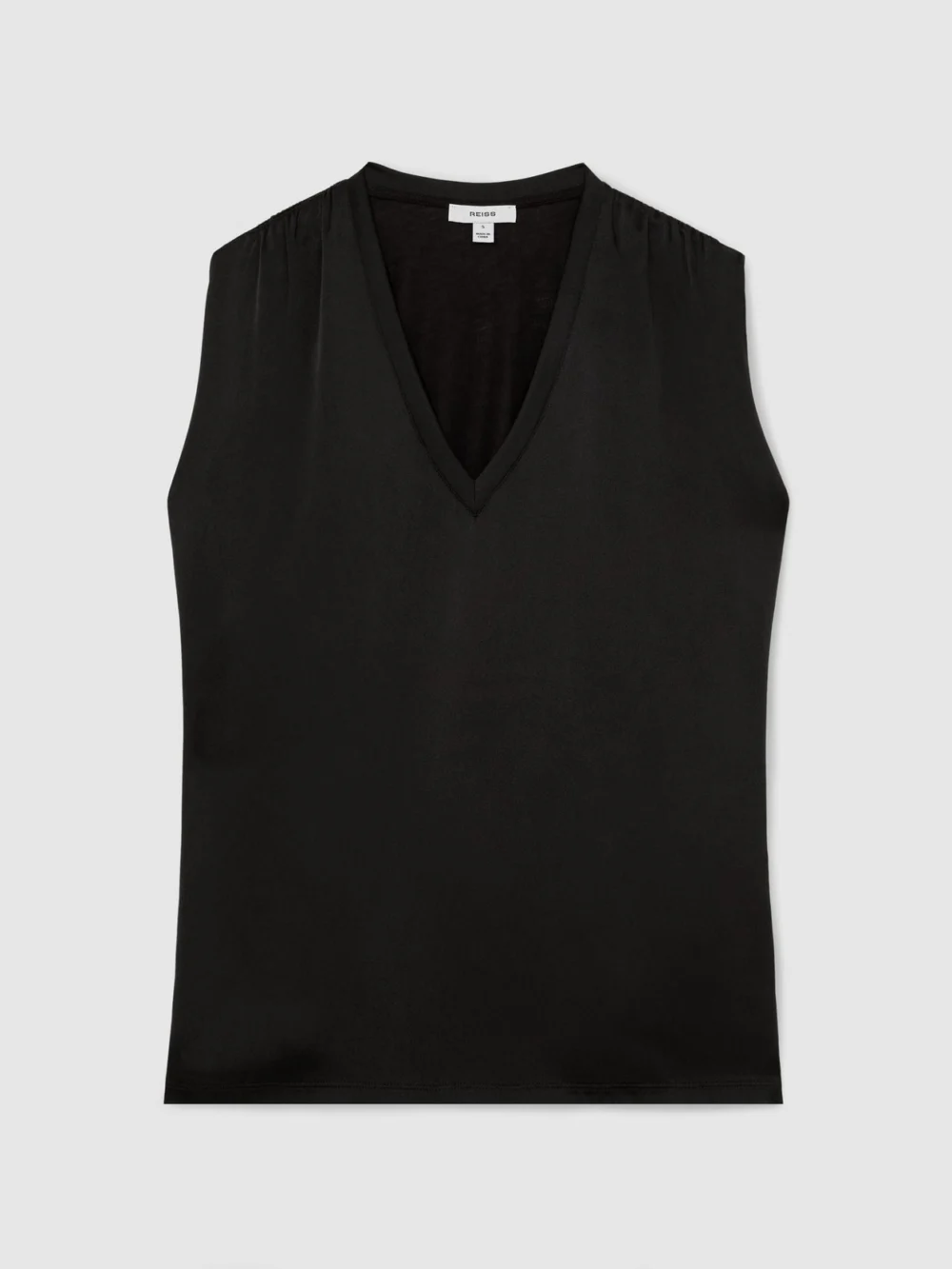 Reiss Black Silk-front V-neck Sleeveless Top, view 2