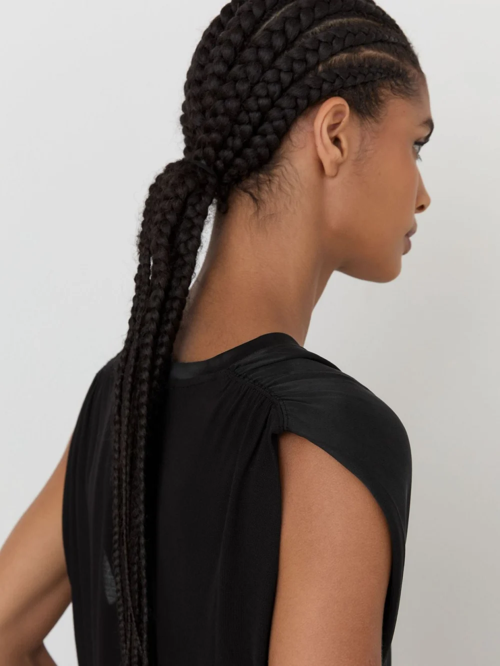 Reiss Black Silk-front V-neck Sleeveless Top, view 4