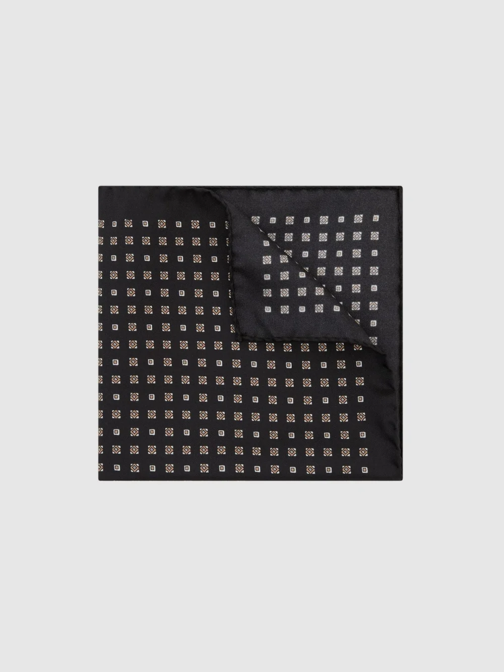Reiss Black Silk Micro Diamond-print Pocket Square