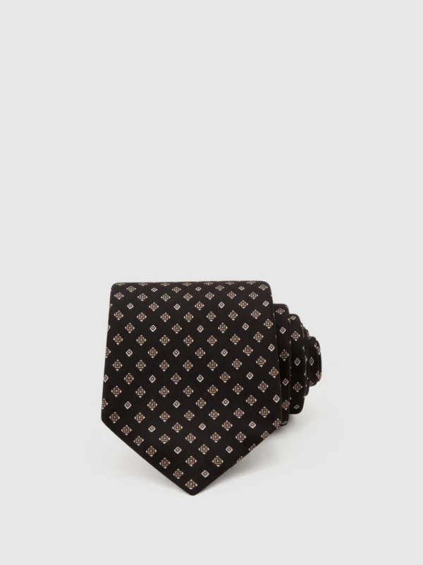 Reiss Black Silk Twill Micro Diamond-print Tie
