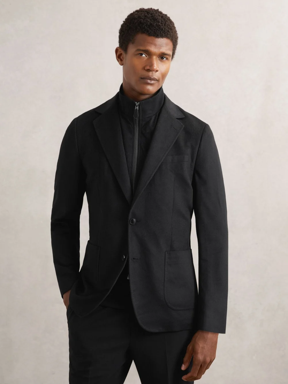 Reiss Black Single-breasted Blazer with Gilet Insert Tailored-fit