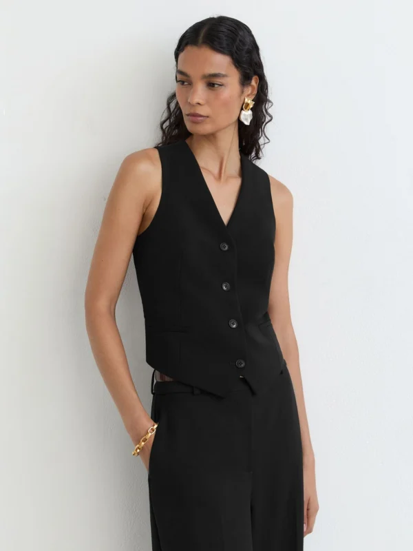 Reiss Black Single-breasted Twill Waistcoat