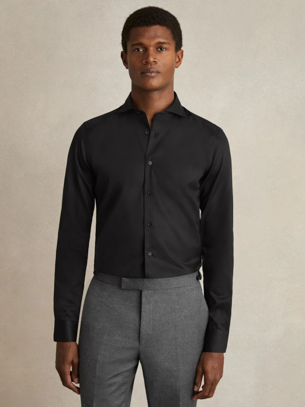 Reiss Black Slim Fit Two-fold Cotton Shirt