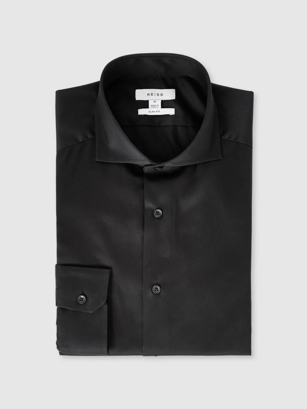 Reiss Black Slim Fit Two-fold Cotton Shirt, view 2
