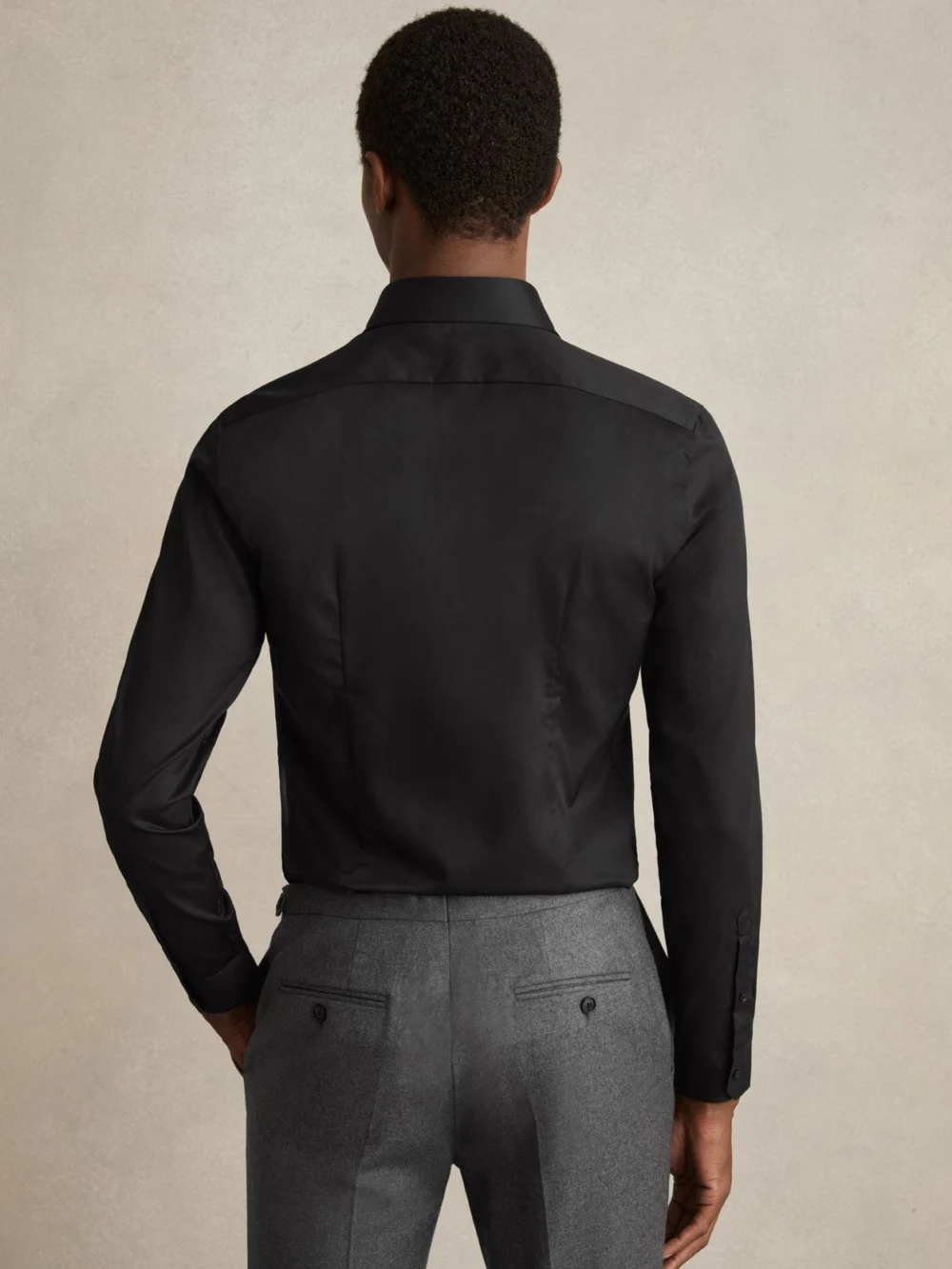 Reiss Black Slim Fit Two-fold Cotton Shirt, view 4