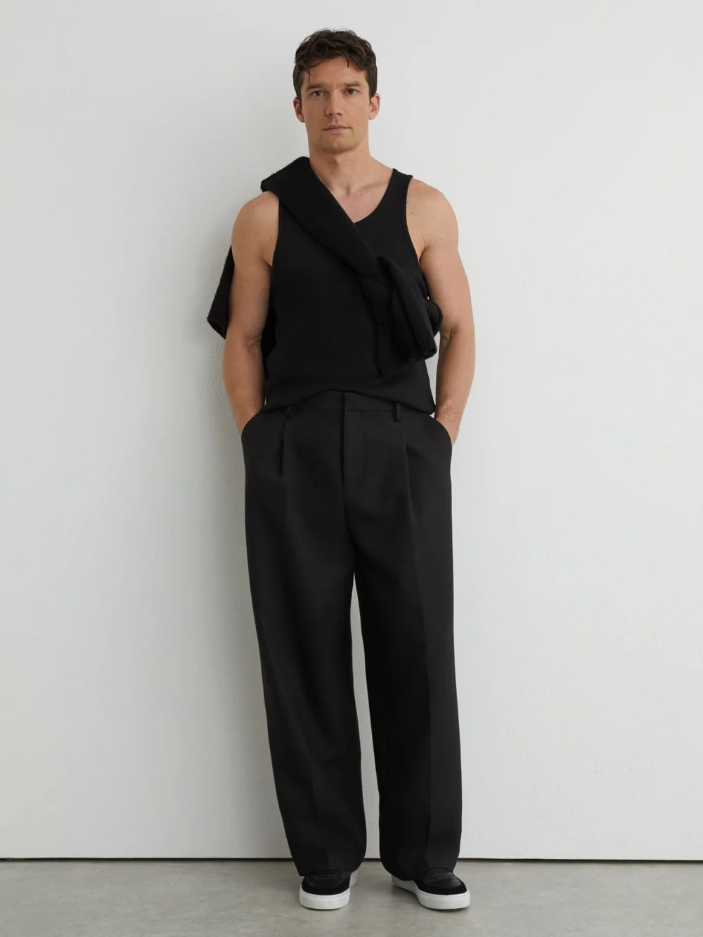 Reiss Black Stretch-cotton Ribbed Vest, view 4