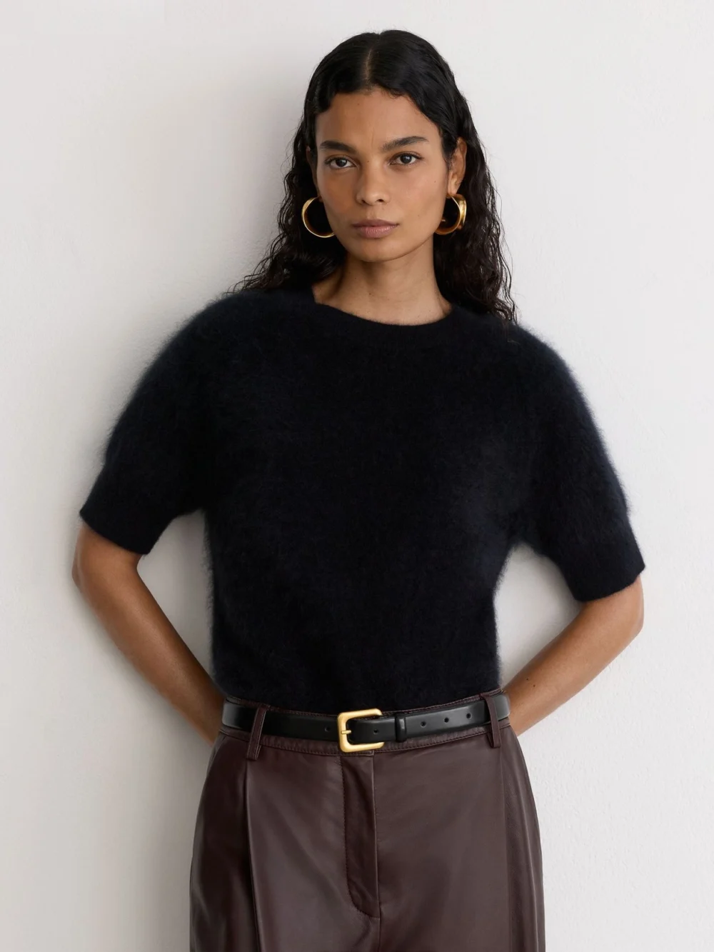Reiss Black Suede Square-buckle Belt, view 4