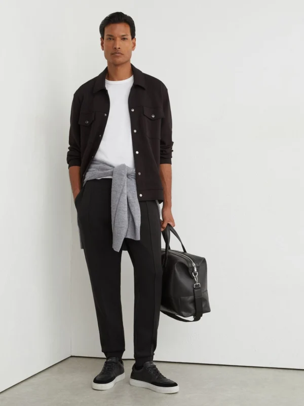 Reiss Black Sueded Interlock Jersey Cuffed Joggers