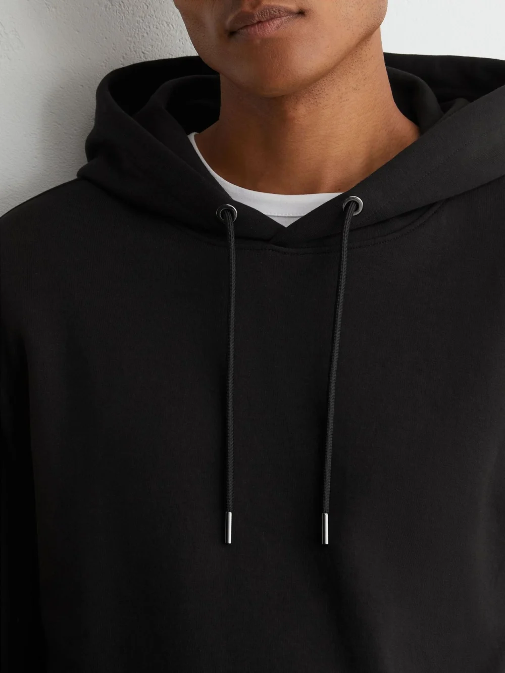 Reiss Black Sueded Interlock Jersey Hoodie, view 4