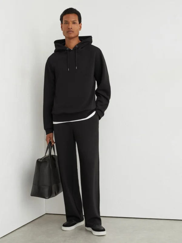 Reiss Black Sueded Interlock Jersey Relaxed-fit Hoodie
