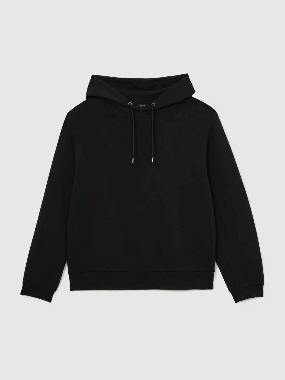 Reiss Black Sueded Interlock Jersey Relaxed-fit Hoodie, view 2