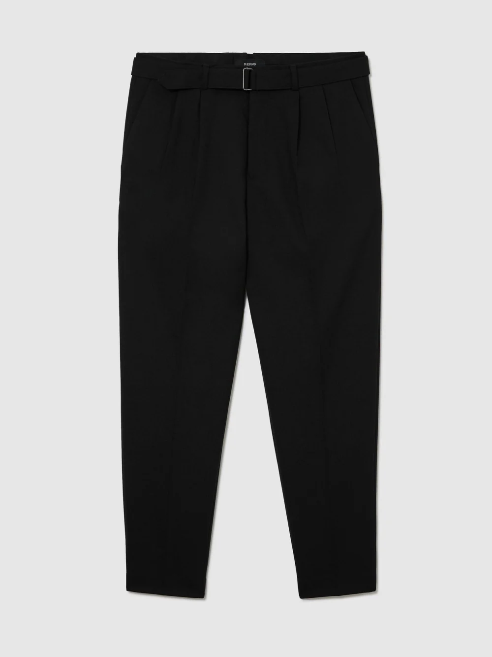 Reiss Black Tailored Fit Wool-blend Belted Pleated Trousers, view 2