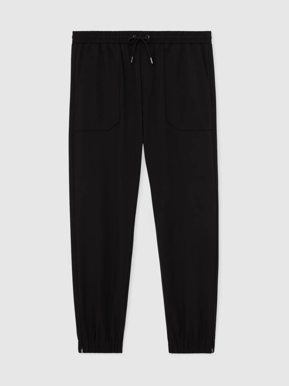 Reiss Black Technical Cuffed Drawstring Trousers, view 2