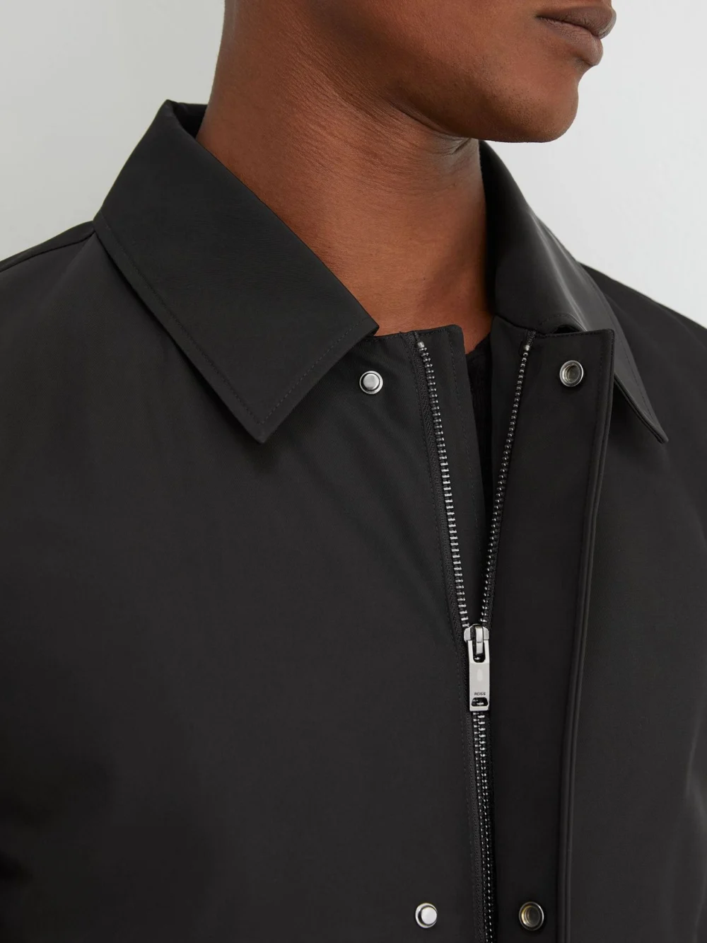 Reiss Black Technical Long Zip-through Jacket, view 4