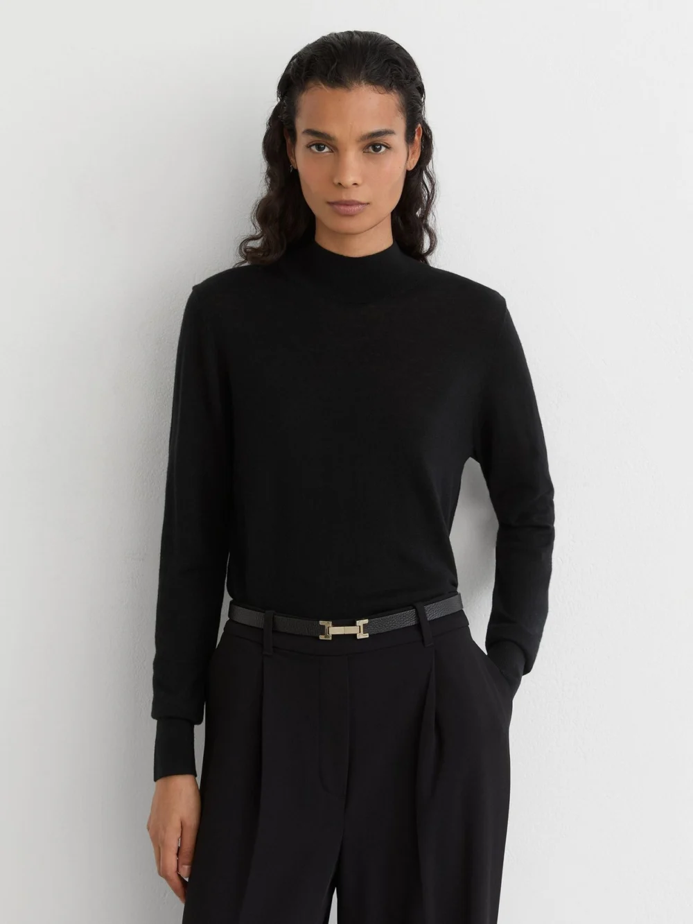 Reiss Black Ultra-soft Merino Wool High-neck Jumper, view 3