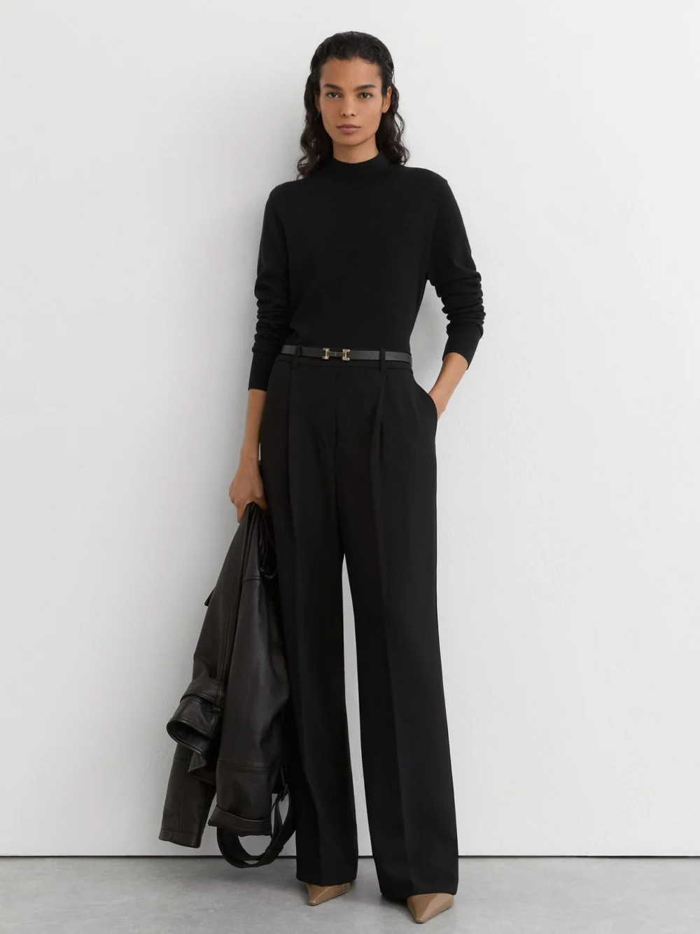 Reiss Black Ultra-soft Merino Wool High-neck Jumper, view 4