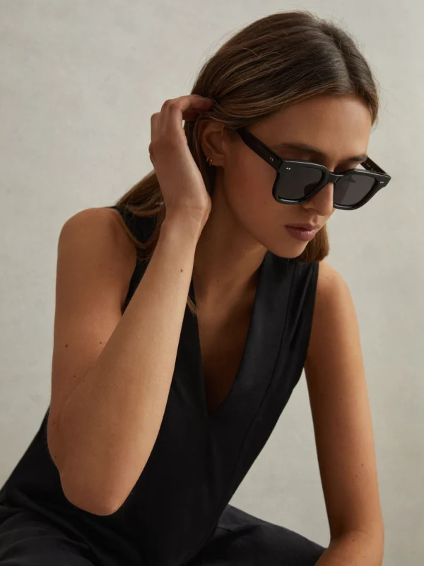 Reiss Black V-neck Shell Top