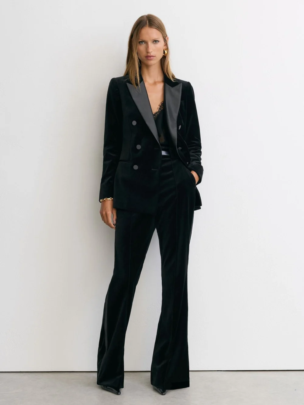 Reiss Black Velvet Double-breasted Tuxedo Blazer, view 3