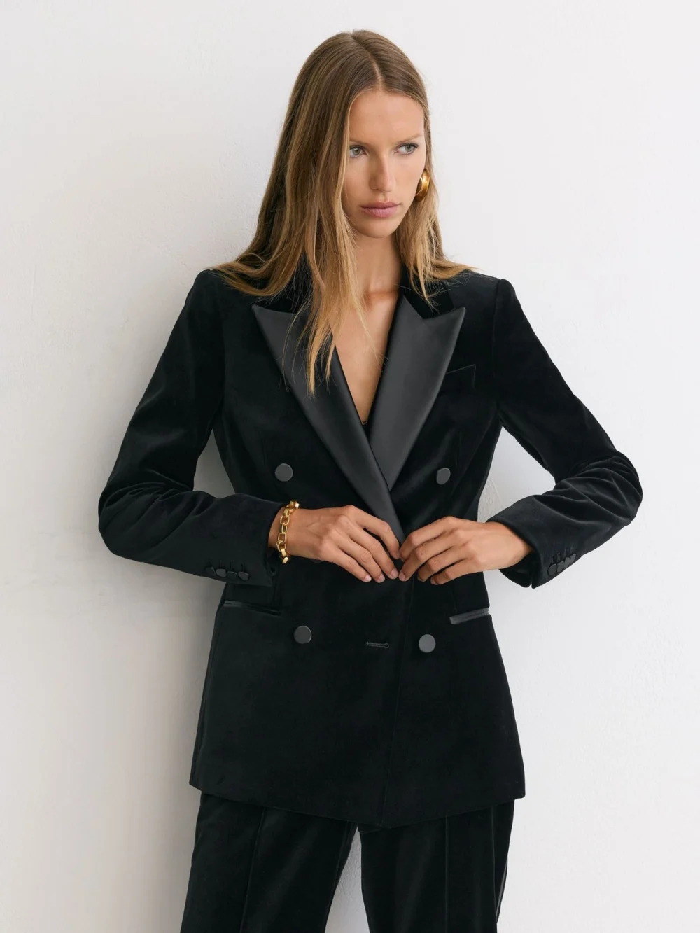 Reiss Black Velvet Double-breasted Tuxedo Blazer, view 4