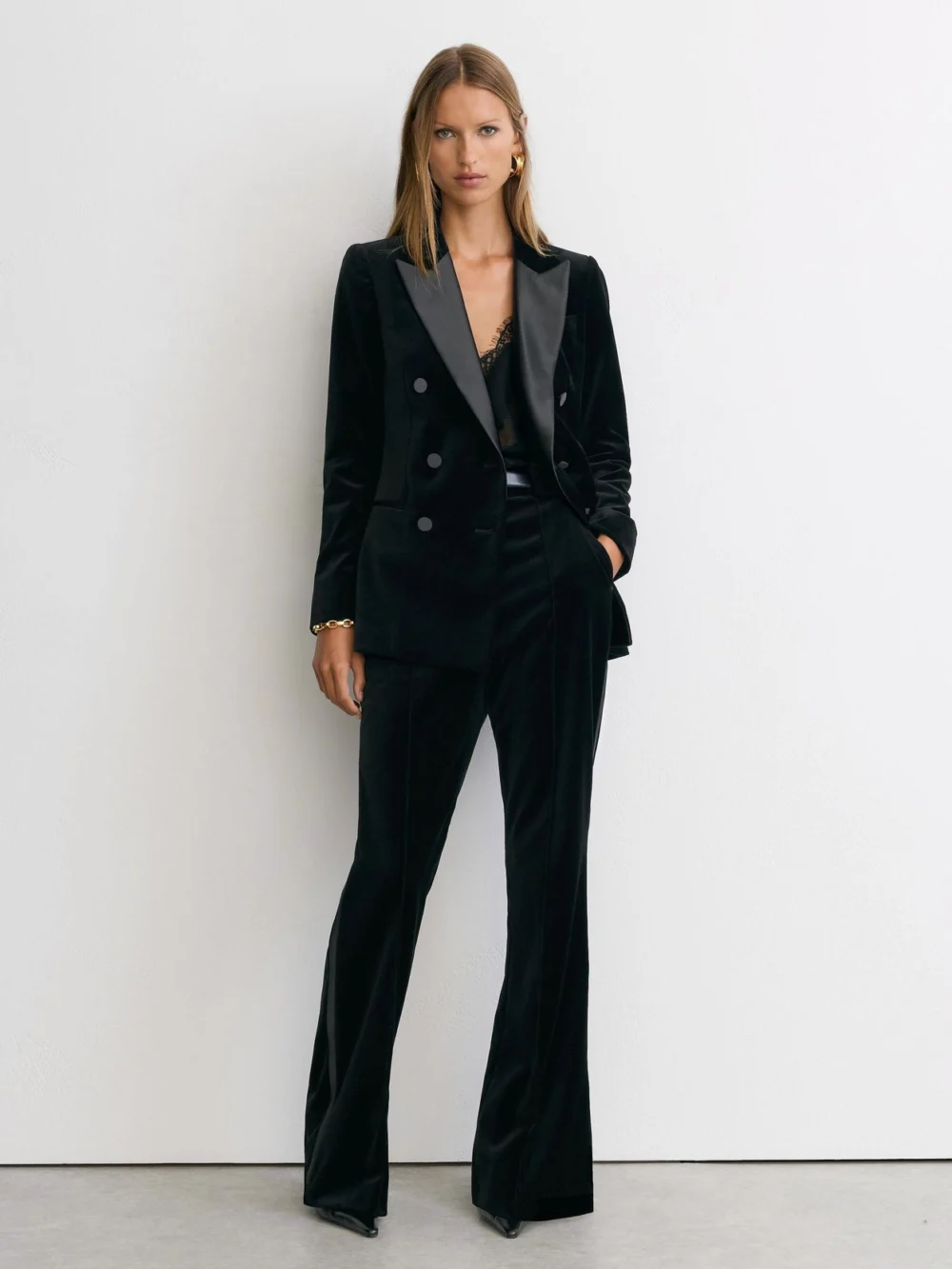 Reiss Black Velvet Double-breasted Tuxedo Blazer, view 5
