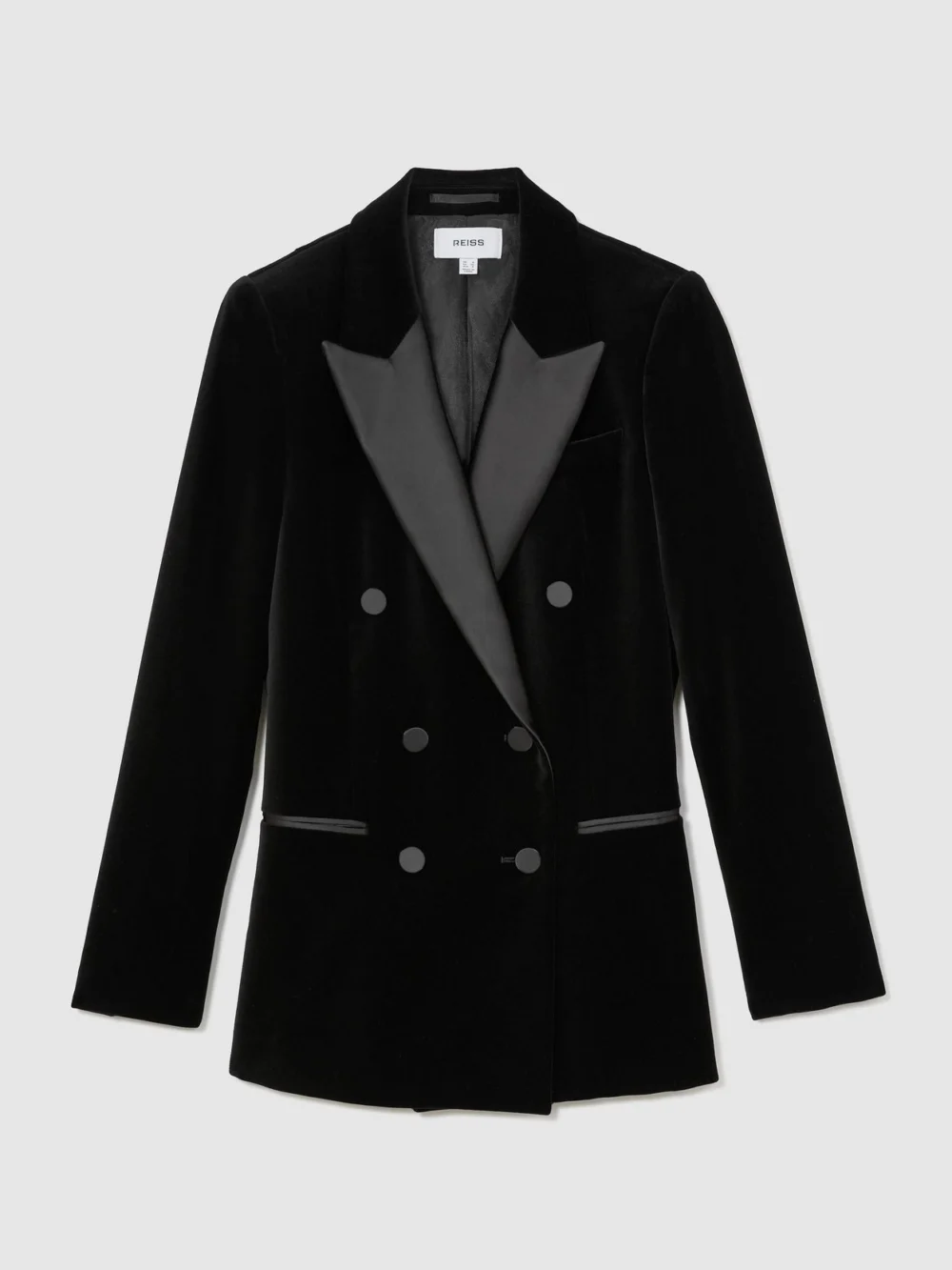 Reiss Black Velvet Double-breasted Tuxedo Blazer, view 6