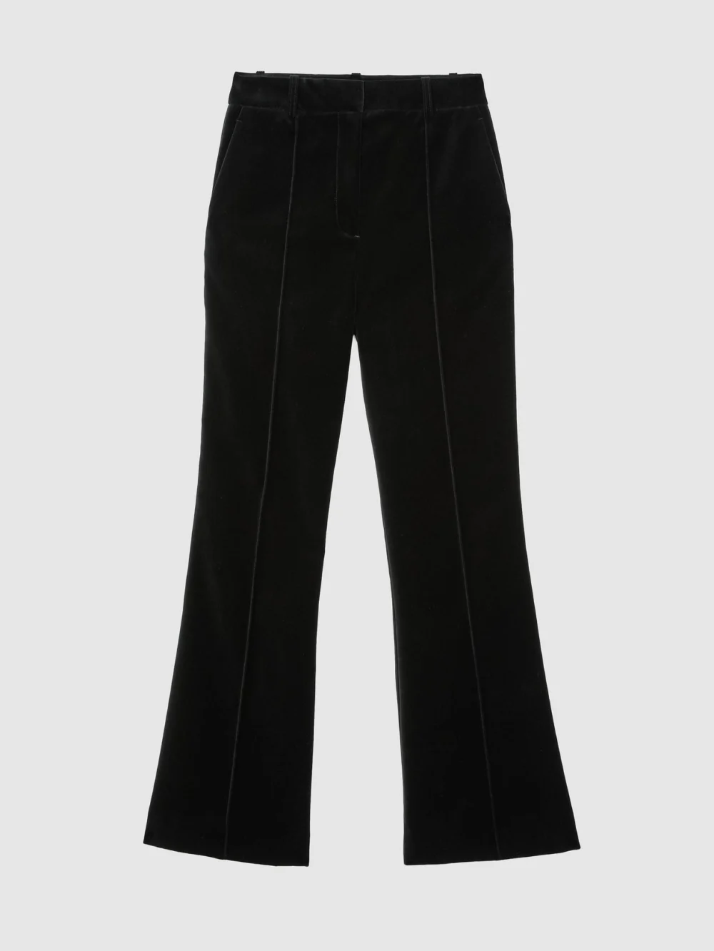 Reiss Black Velvet Flared Tuxedo Trousers, view 2