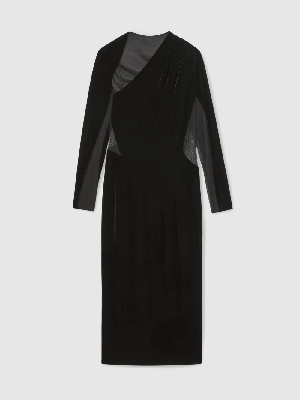 Reiss Black Velvet Sheer-panel Cut-out Midi Dress, view 2