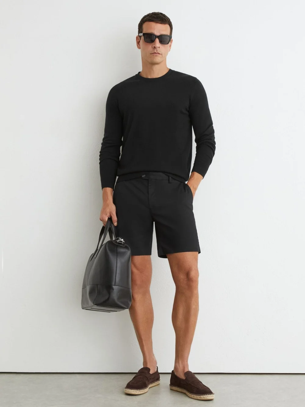 Reiss Black Wickethort Length Cotton Chinohorts Withtretch, view 4