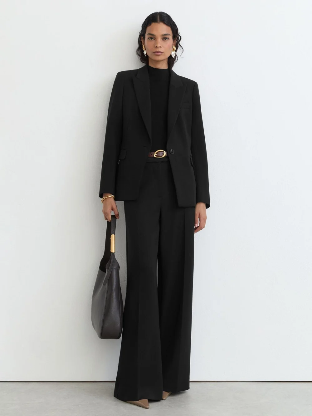 Reiss Black Wide-leg Suit Trousers