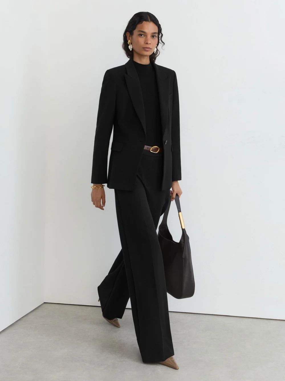 Reiss Black Wide-leg Suit Trousers, view 4