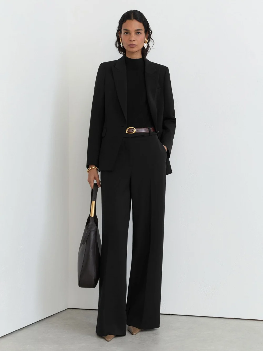 Reiss Black Wide-leg Suit Trousers, view 5