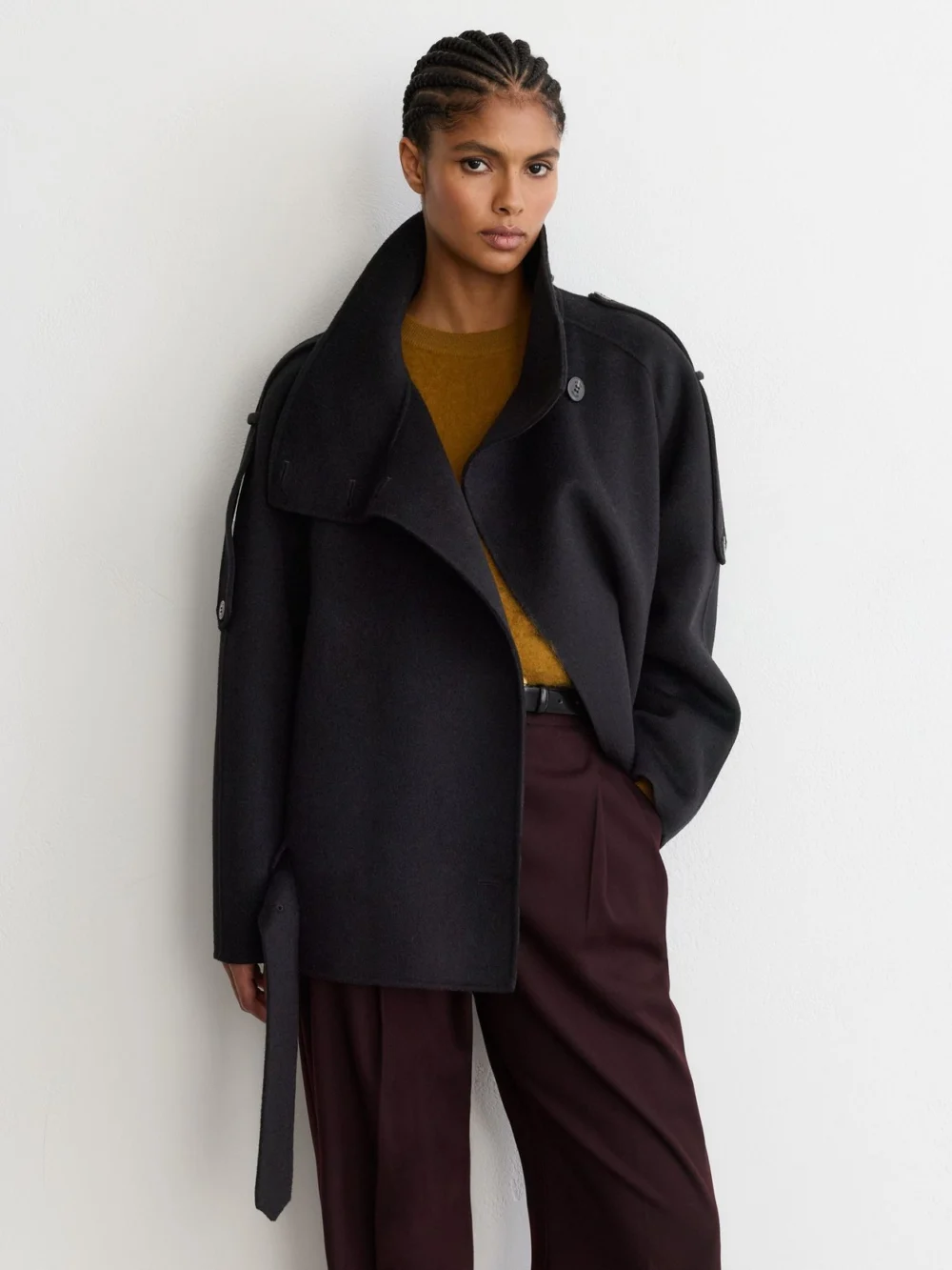 Reiss Black Wool-blend Funnel-neck Blindseam Coat