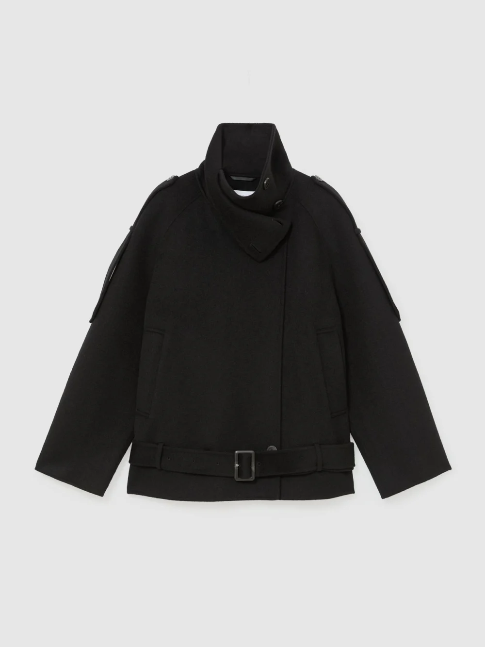 Reiss Black Wool-blend Funnel-neck Blindseam Coat, view 2
