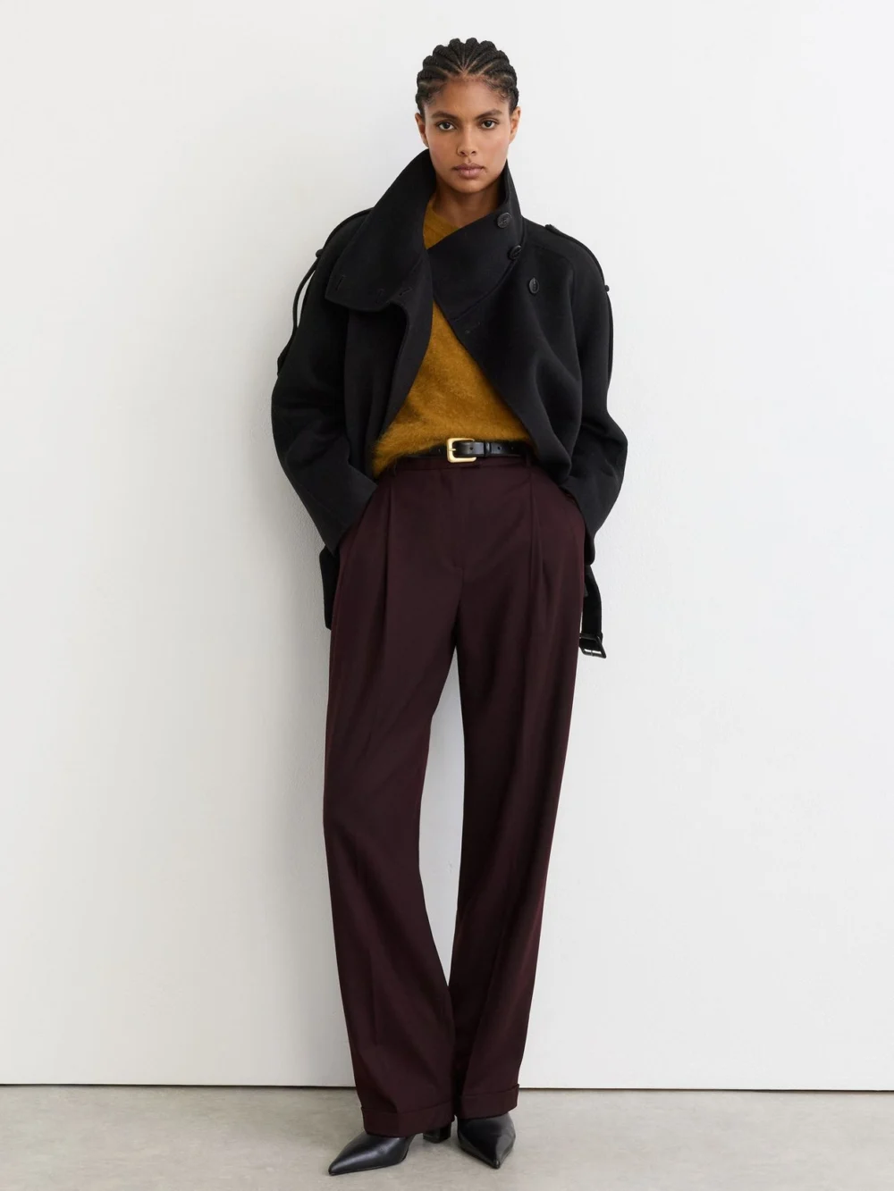 Reiss Black Wool-blend Funnel-neck Blindseam Coat, view 3
